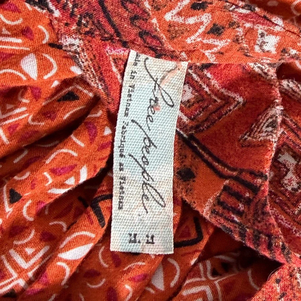 Free‎ People Sundown Orange Aztec Tribal Print T-Back Babydoll Mini Dress Medium